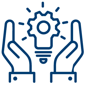 Gear between hands icon.