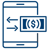 Tablet with money on it icon.