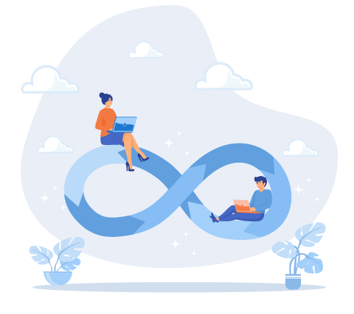 Illustration of workers on an infinity loop.
