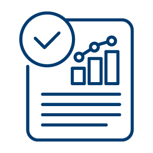 Chart with a checkmark icon.