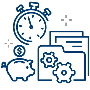 Clock folder and piggy bank icon.